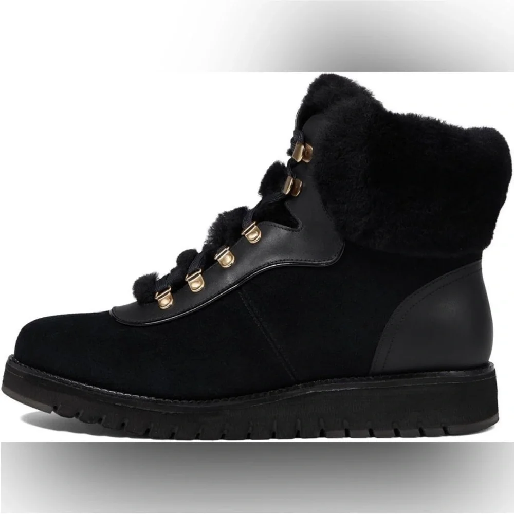 Cole Haan ZEROGRAND Explore Upstate Waterproof Shearling Hiking Boots Black 9